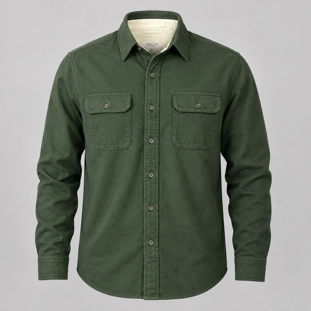American Eagle Chamois Button Up Men's Large Olive Green Cotton Shirt NWT